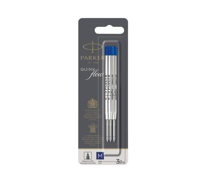 Balpenvulling Parker Quinkflow medium blauw blister à 3 stuks