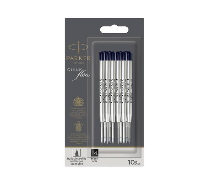 Balpenvulling Parker Quinkflow medium zwart blister à 10 stuks