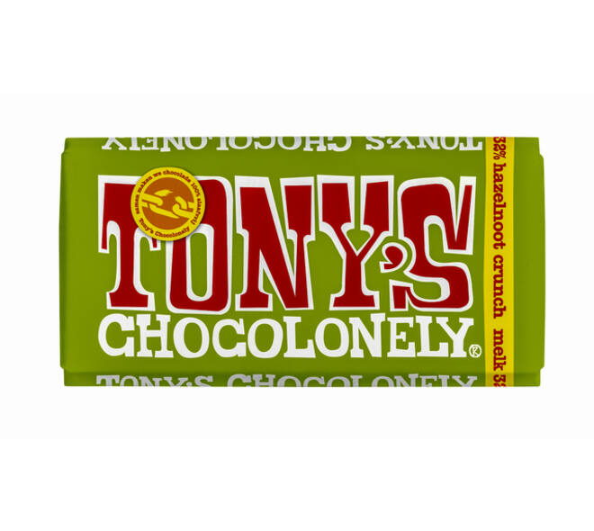 Chocolade Tony's Chocolonely melk hazelnoot crunch reep 180gr