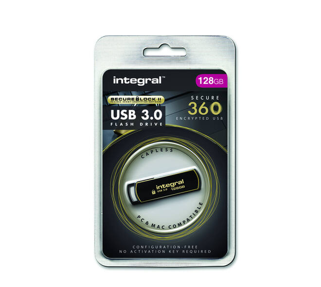 USB stick 3.0 Integral Secure 360 USB-A 128GB zwart