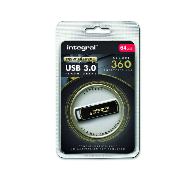USB stick 3.0 Integral Secure 360 USB-A 64GB zwart