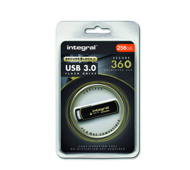 USB stick 3.0 Integral Secure 360 USB-A 256GB zwart