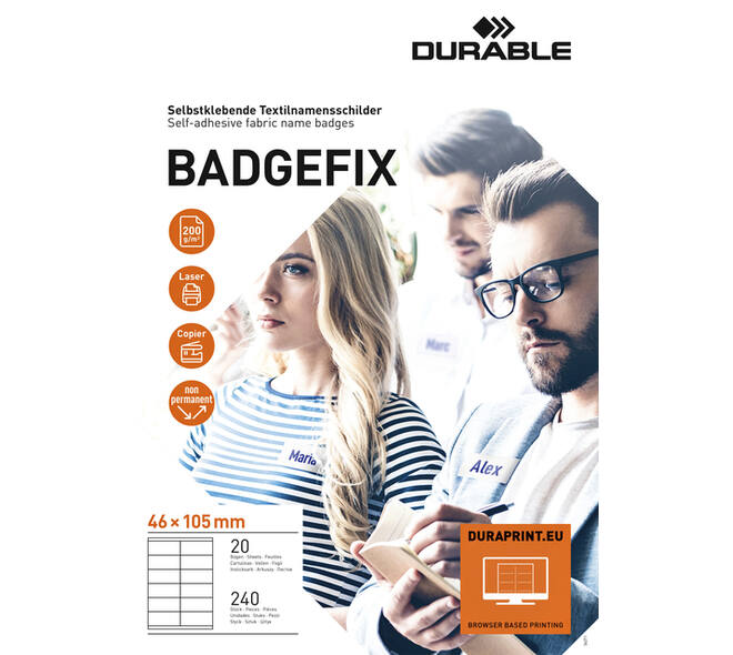 Naambadge etiket Durable 8363 46x105mm zelfklevend wit 240 stuks