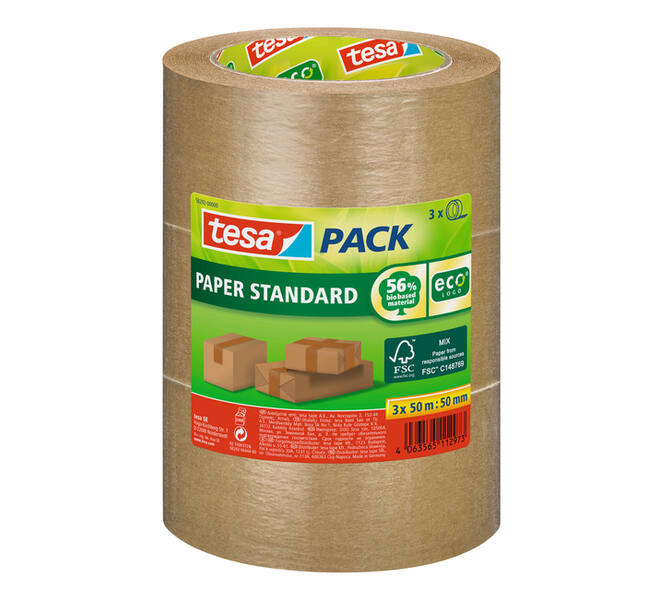 Verpakkingstape tesapack® Papier Standard ecoLogo 50mx50mm bruin bundel 3 rollen