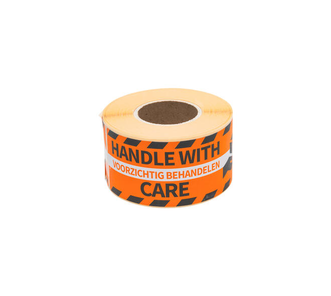Waarschuwingsetiket Rillprint handle with care 46x125mm oranje 250 stuks