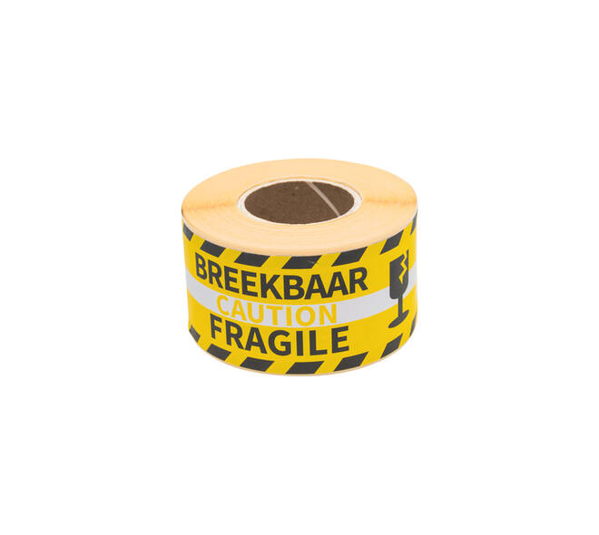 Waarschuwingsetiket Rillprint fragile 46x125mm geel 250 stuks