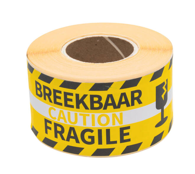 Waarschuwingsetiket Rillprint fragile 46x125mm geel 250 stuks