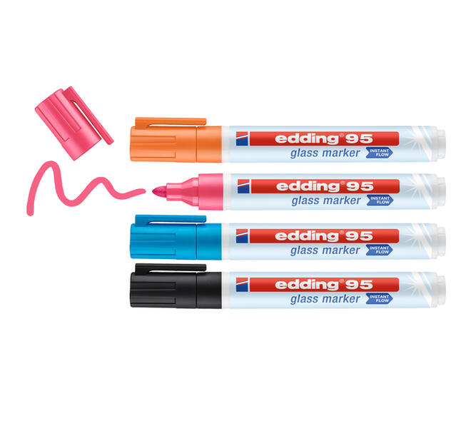 Viltstift edding 95 glasbord rond 1.5-3mm incl zwart assorti 4 stuks