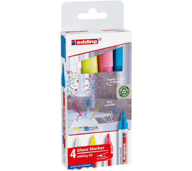 Viltstift edding 95 glasbord rond 1.5-3mm incl wit assorti 4 stuks