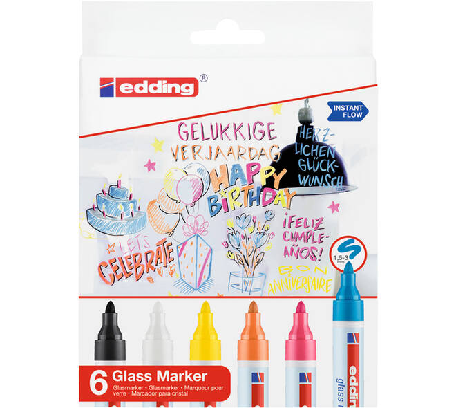 Viltstift edding 95 glasbord rond 1.5-3mm incl wt en zw assorti 6st