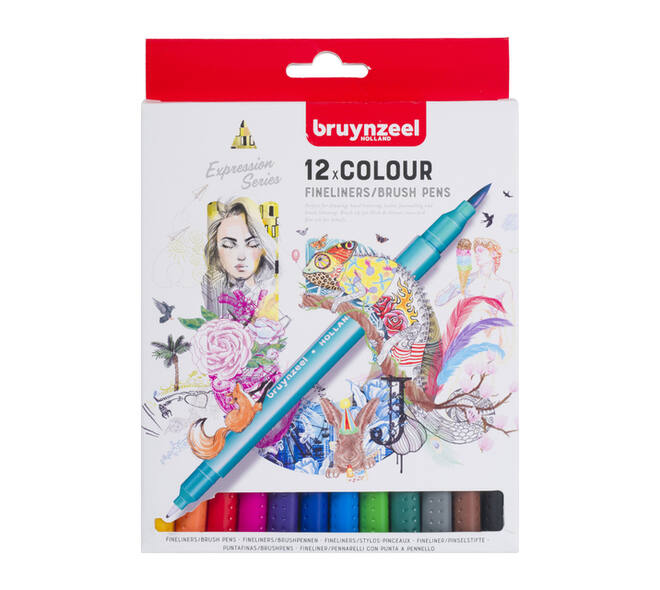 Duotip Bruynzeel Expression fineliner en brushpen assorti 12 stuks