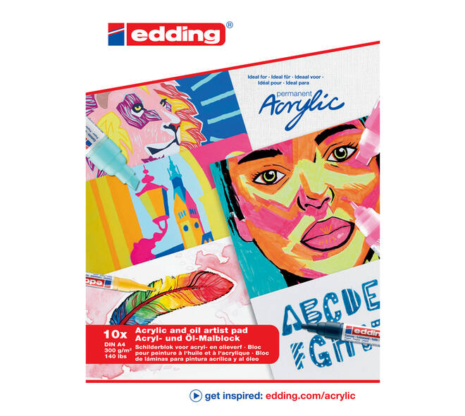 Olie- en Acrylblok edding 30010 A4 10 vel 300 gram wit