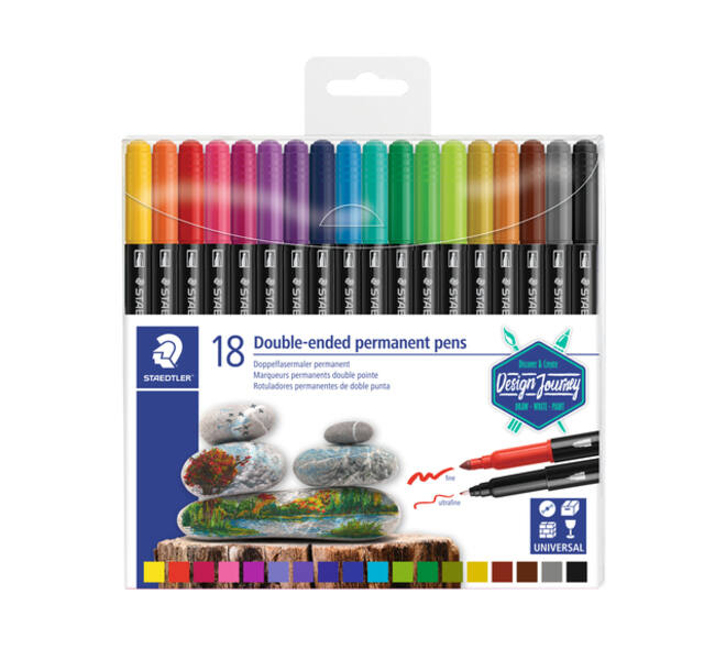 Viltstift Staedtler Design Journey permanent dubbele punt 18 kleuren