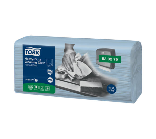 Reinigingsdoek Tork W4 Premium Heavy-Duty gevouwen 1-laags 4x105 vel blauw 530279