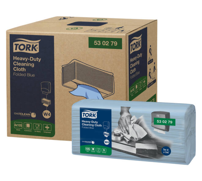 Reinigingsdoek Tork W4 Premium Heavy-Duty gevouwen 1-laags 4x105 vel blauw 530279