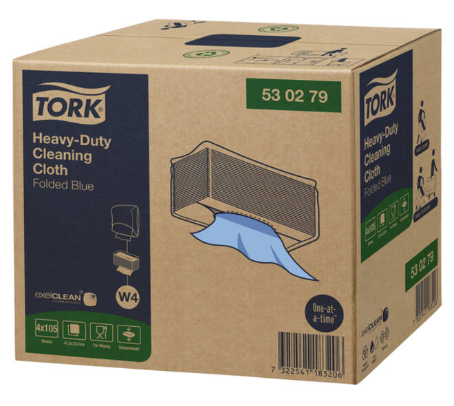 Reinigingsdoek Tork W4 Premium Heavy-Duty gevouwen 1-laags 4x105 vel blauw 530279