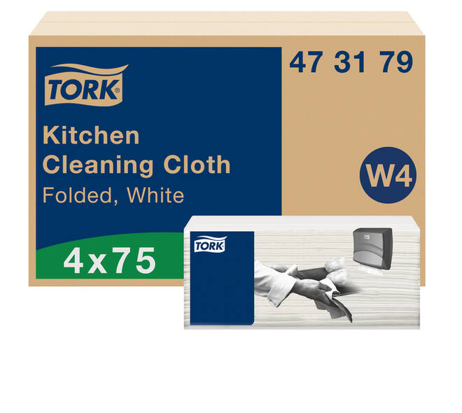 Reinigingsdoek Tork W4 Premium gevouwen 1-laags 4x75 vel wit 473179
