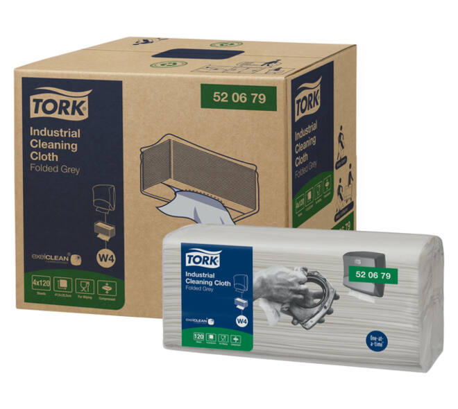 Reinigingsdoek Tork W4 Premium Industrial gevouwen 1-laags 4x120 vel grijs 520679