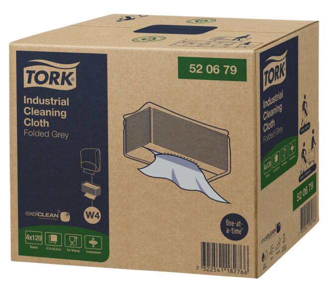 Reinigingsdoek Tork W4 Premium Industrial gevouwen 1-laags 4x120 vel grijs 520679