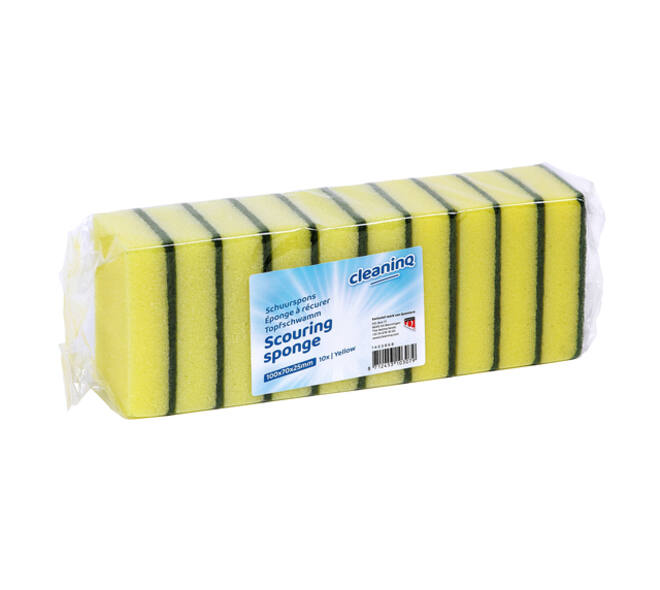Schuurspons Cleaninq geel/groen 100x70x25mm 10 stuks