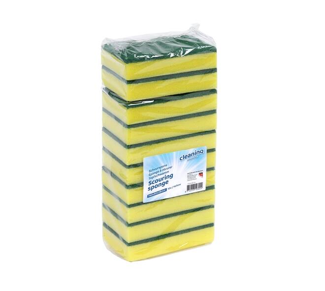 Schuurspons Cleaninq 140x90x28mm geel/groen 10 stuks