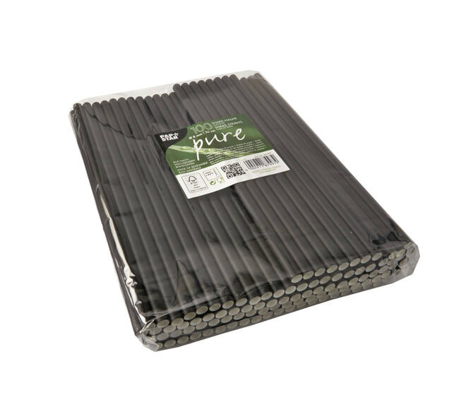 Drinkrietje Papstar 250mm papier zwart 100 stuks