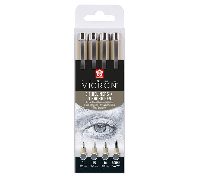 Fineliner Sakura Pigma Micron koelgrijs set 4 maten