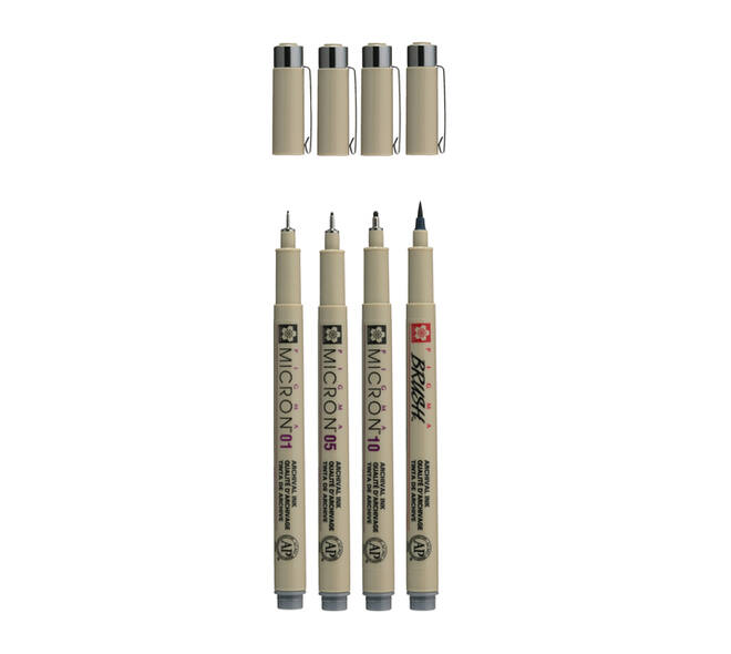 Fineliner Sakura Pigma Micron koelgrijs set 4 maten