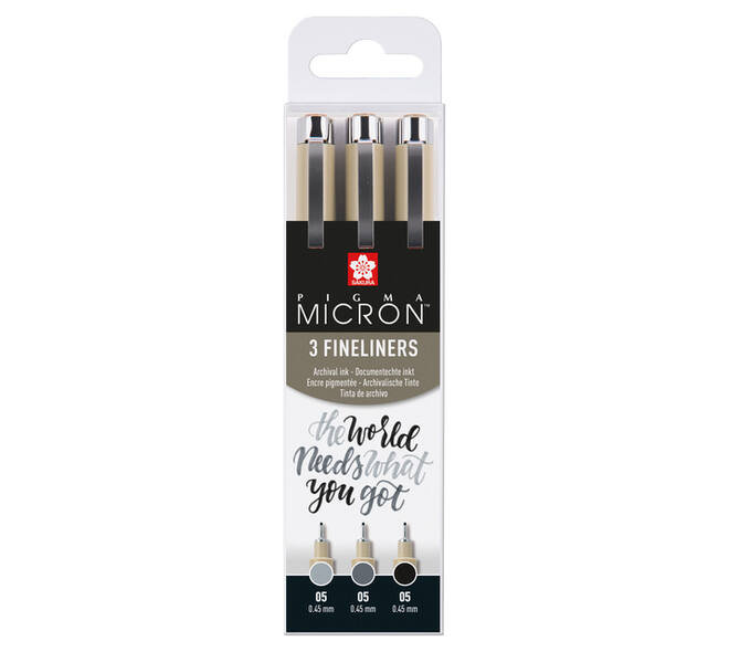Fineliner Sakura Pigma Micron 05 set zwart & grijs 3 maten