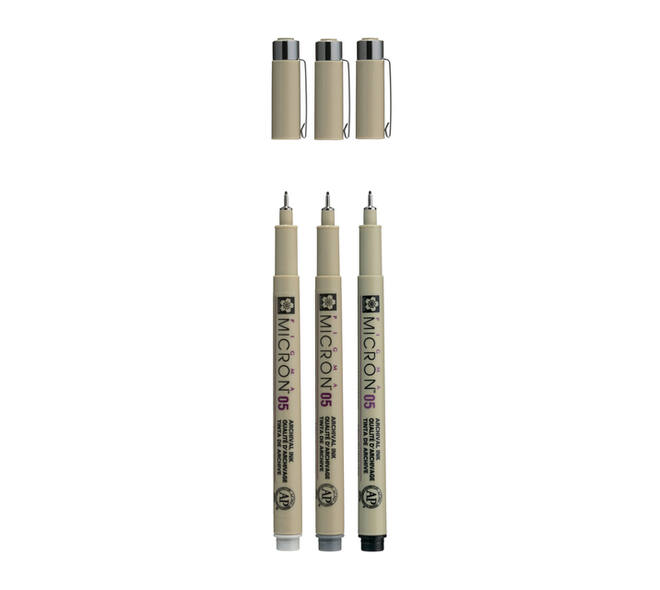 Fineliner Sakura Pigma Micron 05 set zwart & grijs 3 maten