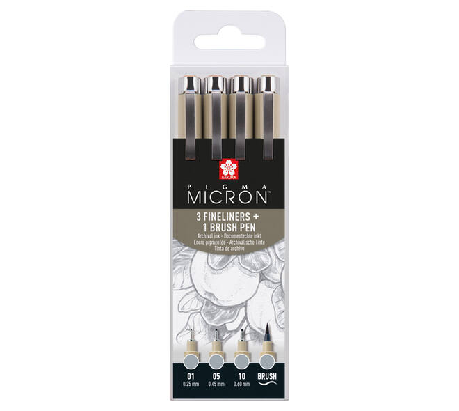 Fineliner Sakura Pigma Micron lichtgrijs set 4 maten