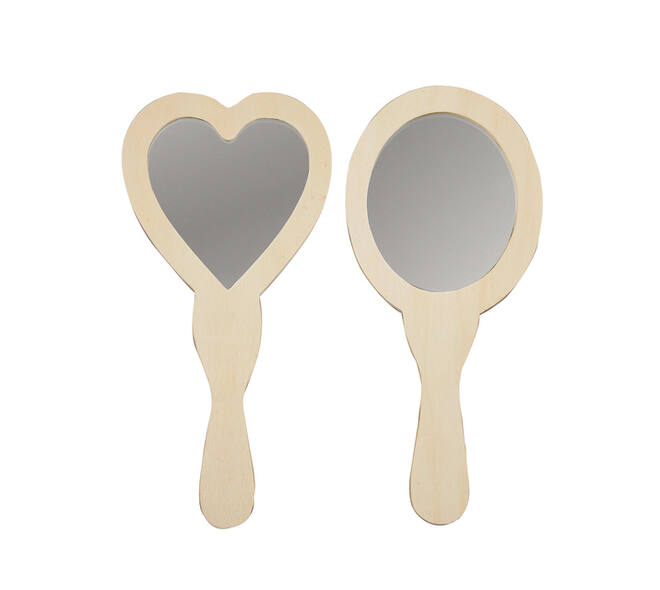 Handspiegel Creativ Company hart en ovaal 23-24cm hout 2 stuks