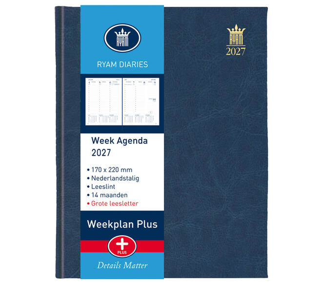 Agenda 2027 Ryam Weekplan Plus Mundior groot letter 7dagen/2pagina's assorti
