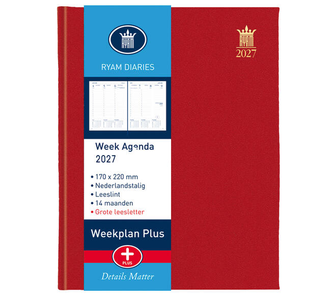 Agenda 2027 Ryam Weekplan Plus Mundior groot letter 7dagen/2pagina's assorti