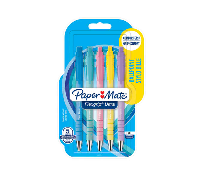 Balpen Paper Mate Flexgrip drukknop pastel schrijfkleur zwart