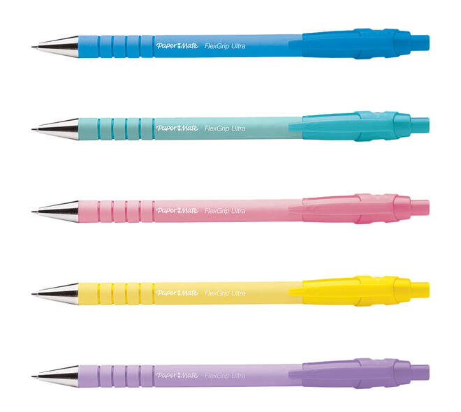 Balpen Paper Mate Flexgrip drukknop pastel schrijfkleur zwart