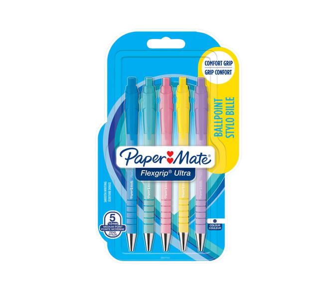 Balpen Paper Mate Flexgrip Ultra pastel medium assorti blister à 5st