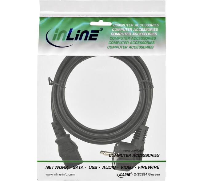 Kabel inLine STROOM C13 recht - CEE7/7 haaks 1,8 meter zwart