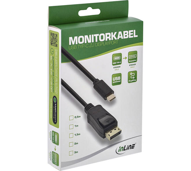 Kabel inLine USB-C Displayport 3.1 4K M/M 2 meter zwart