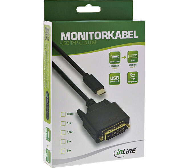 Kabel inLine USB-C DVI 24+1 3.1 1080P M/M 2 meter zwart