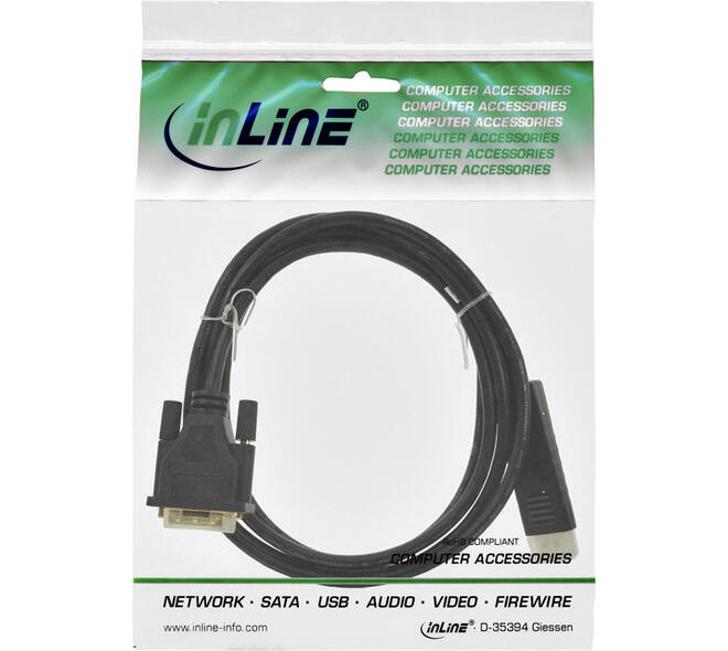 Kabel inLine Displayport DVI 24+1 M/M 2 meter zwart