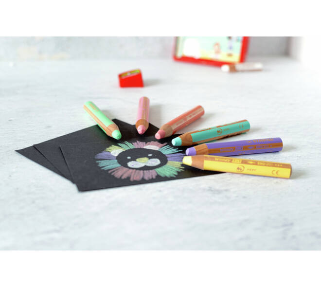 Kleurpotloden STABILO 880 woody 3 in 1 slijper-penseel assorti 18st