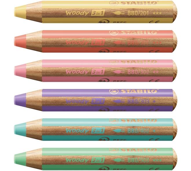 Kleurpotloden STABILO 880 woody slijper pastel assorti 6 stuks