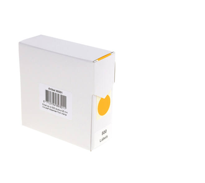 Etiket rillprint 25mm 500st op rol fluor oranje