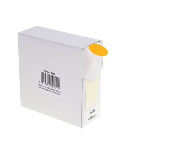 Etiket rillprint 25mm 500st op rol fluor oranje