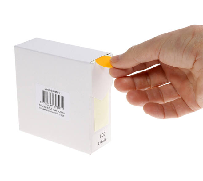 Etiket rillprint 25mm 500st op rol fluor oranje