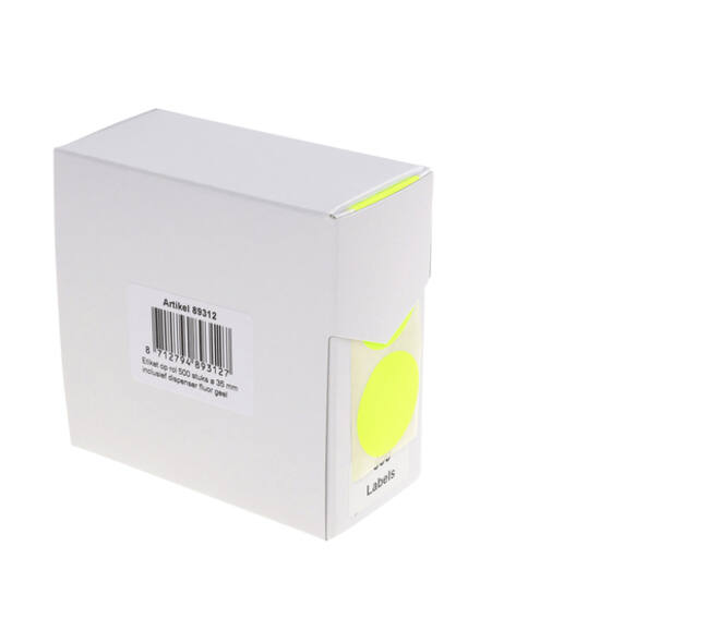 Etiket rillprint 35mm 500st op rol fluor geel