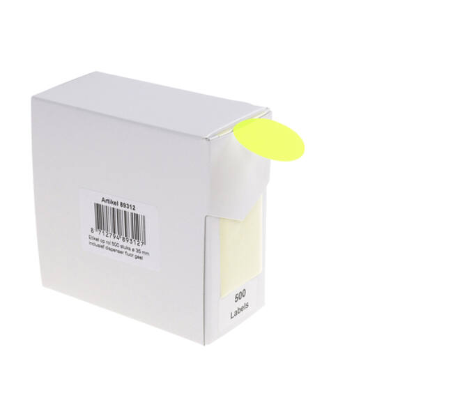 Etiket rillprint 35mm 500st op rol fluor geel