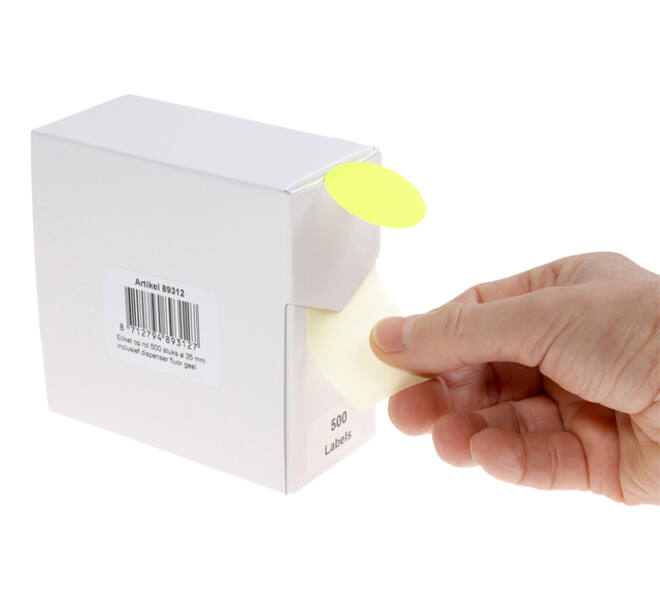Etiket rillprint 35mm 500st op rol fluor geel