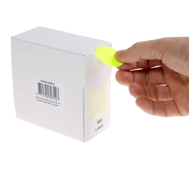 Etiket rillprint 35mm 500st op rol fluor geel